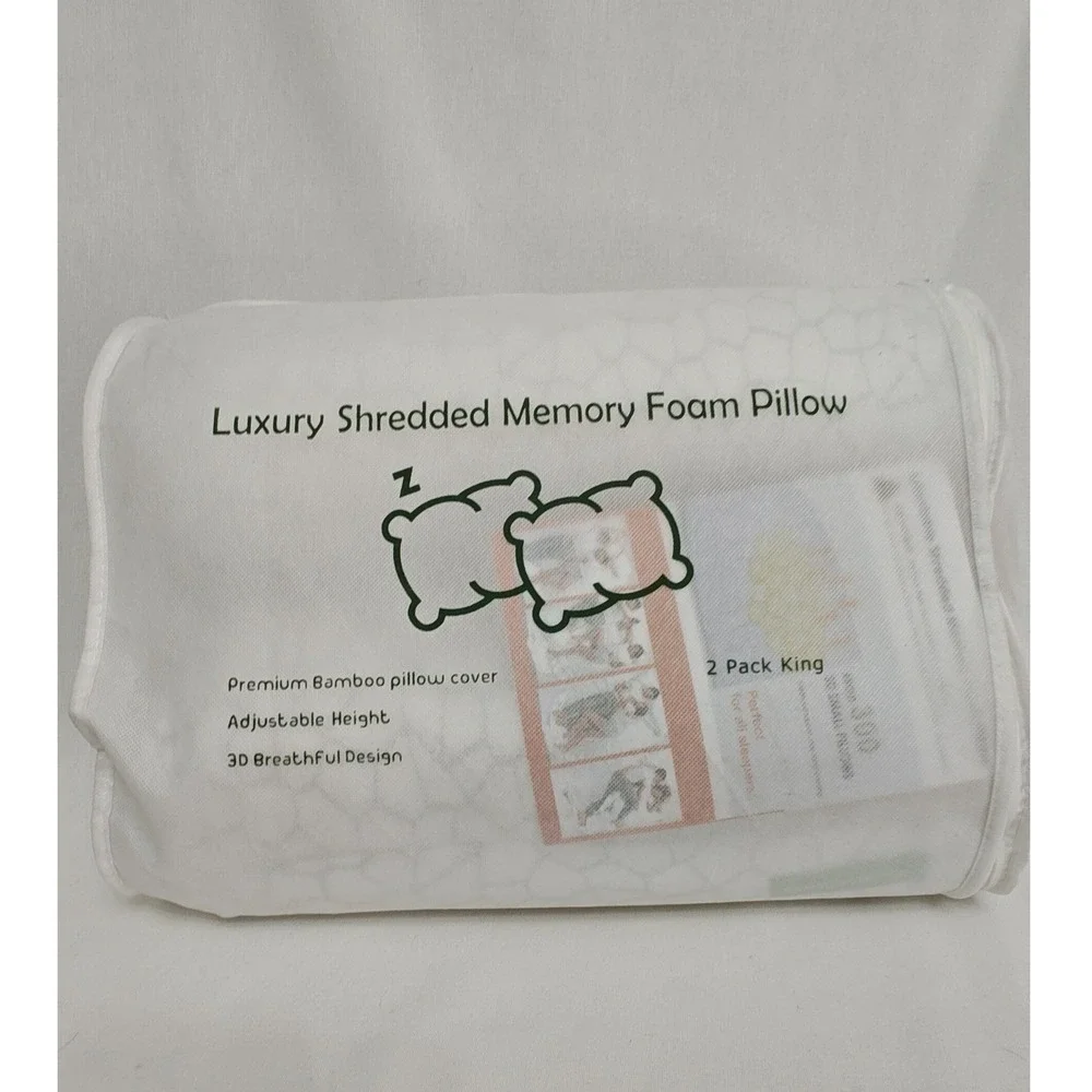 Supa Modern Luxury Shredded Memory Foam Pillow‎ Premium Bamboo 2 Pack King New